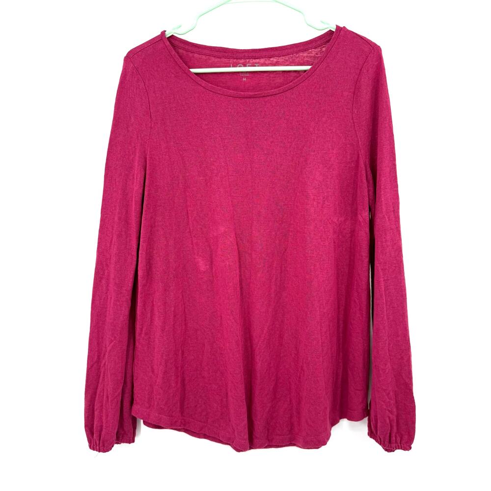 Loft Size‎ Medium Long Sleeve Blouse Top Shirt Modal Blend Banded Cuffs Pink